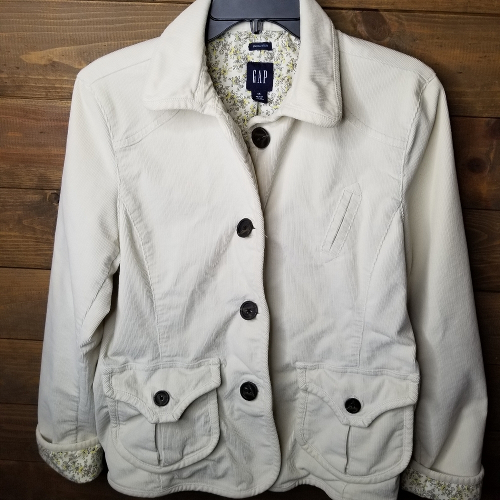Vtg GAP Corduroy Stretch Calico Floral Lined Blazer Jacket Cream Sz 14 (Meduim) - Picture 1 of 16